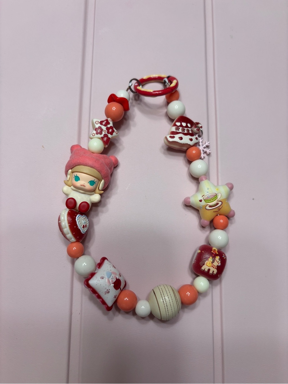 Pink Plush Doll Bead Keychain Charm - Cute Pink Accessory